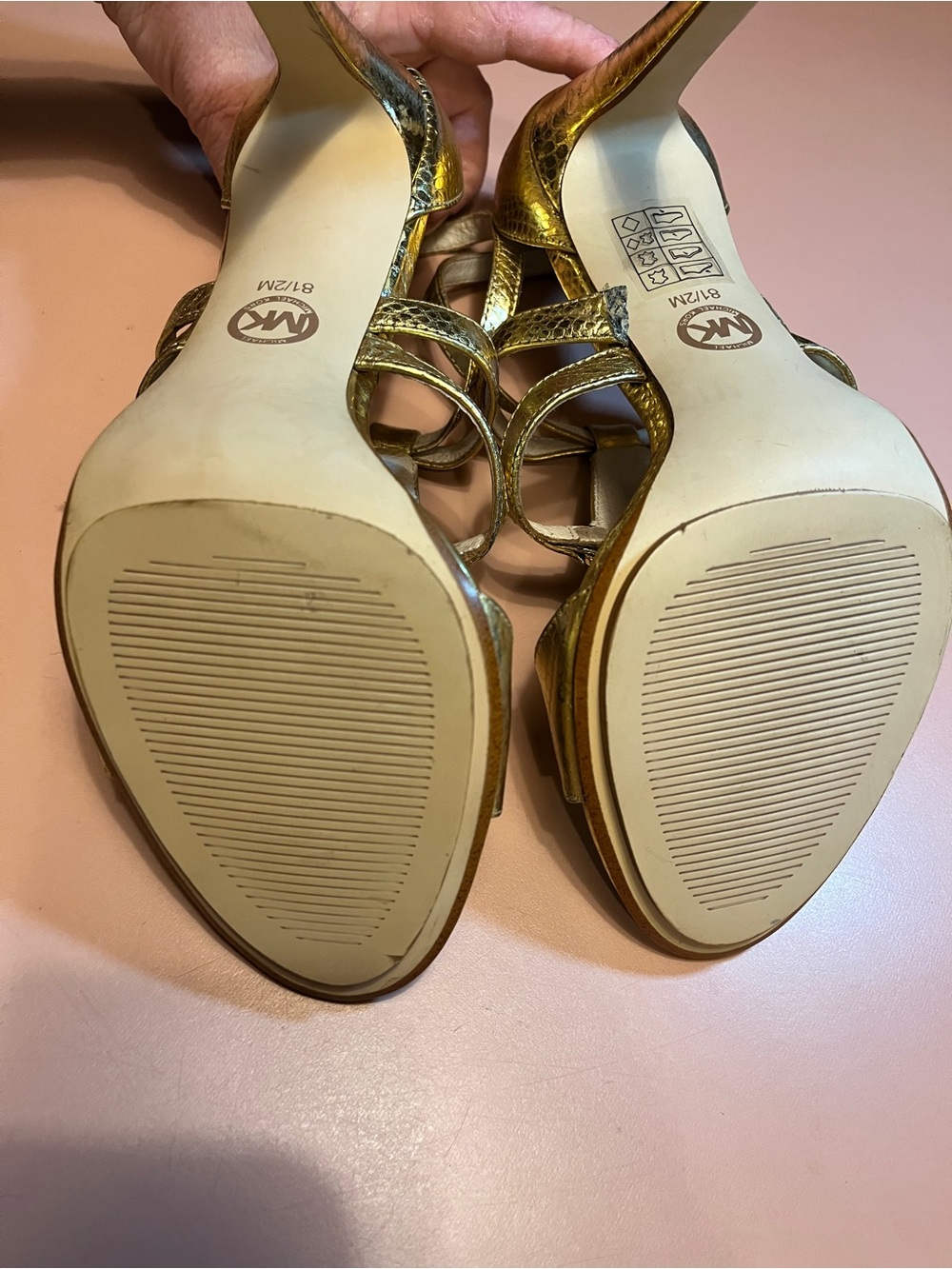 MIchael Kors Gold snakeskin print Metallic Strappy High Heels - Picture 3 of 13